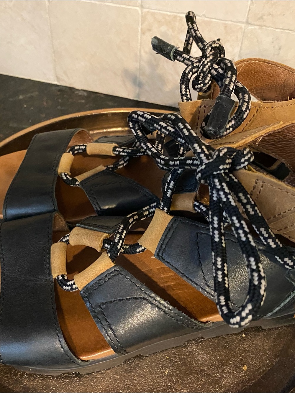 Sorel Black and Tan Gladiator Women’s Sandals Torpeda Lace II
